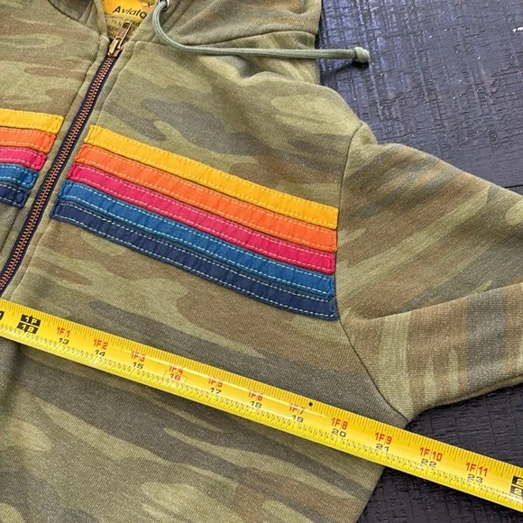 Aviator Nation 5 Stripe Camo Zip Hoodie Sweatshirt Green size XL - Picture 8 of 10